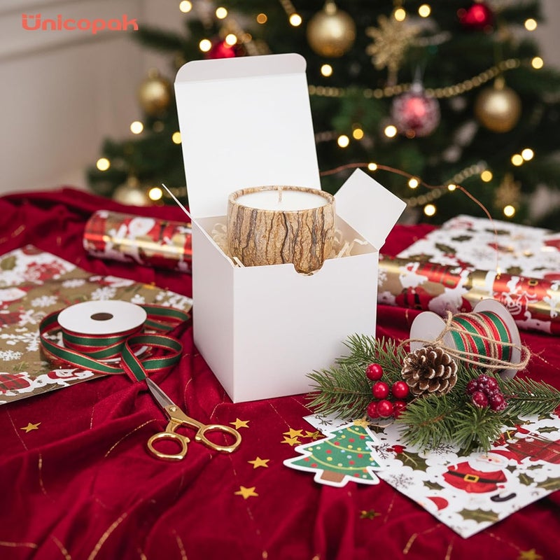 UnicoPak 50 Pack 4x4x4 White Gift Boxes, Elegant Small Gift Boxes with Lids for Birthday Wedding Holiday Christmas, Gift Box for Ornaments Treats Candle Mug Crafting - Image 3